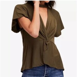 Free people olive army green‎ twist front top xs